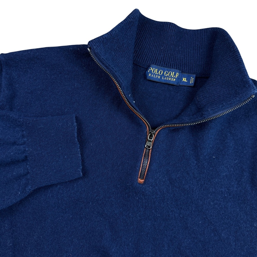Polo Golf Ralph Lauren Navy Blue 100% Merino Wool Quarter Zip Sweater Mens XL